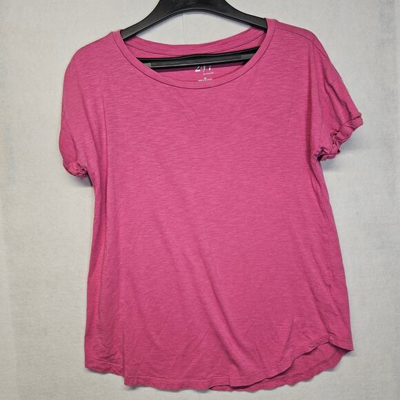 Maurices 24/7 Pink Roll Sleeve Short Sleeve Tee - Picture 1 of 7